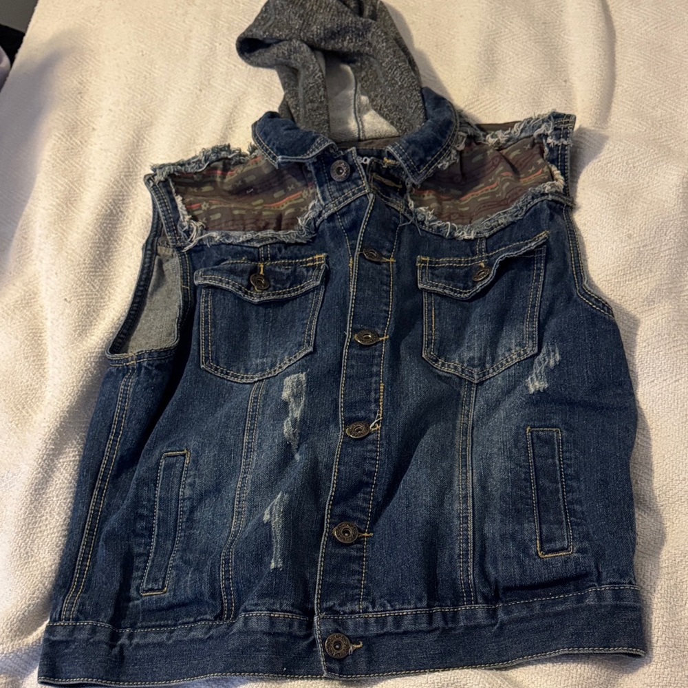 Carbon Blue Denim Vest with grey hood size XL